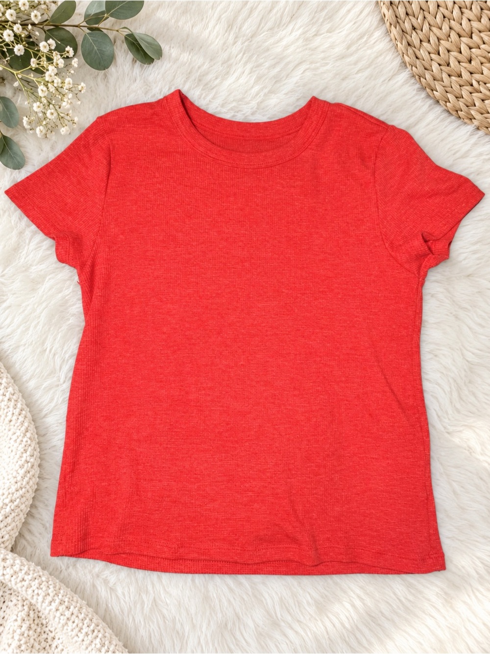 American Eagle Ribbed Short Sleeve Tee Size Large | Red/Coral Crew Neck